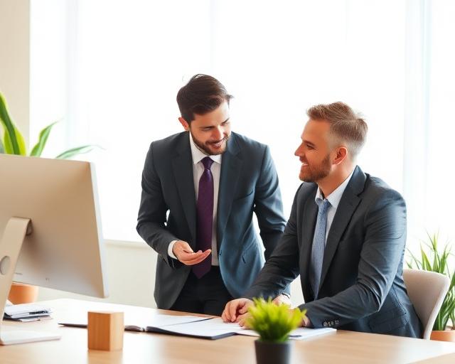 Tax advisors reviewing documents with a client in a bright office