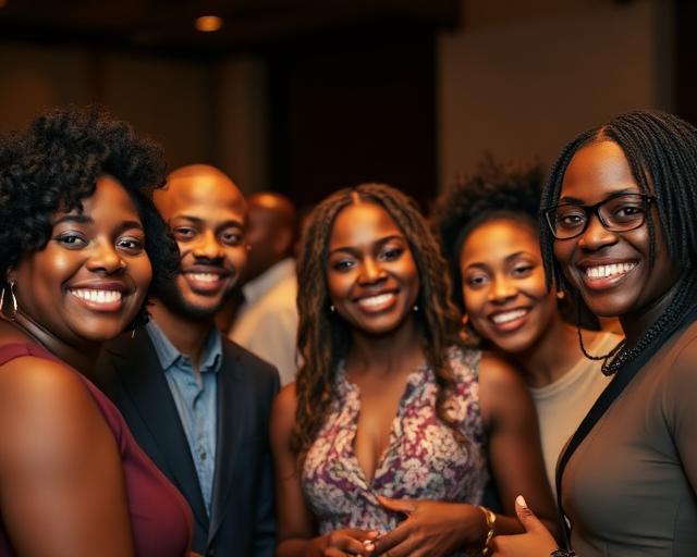 Members of a Black business network smiling together at a networking event