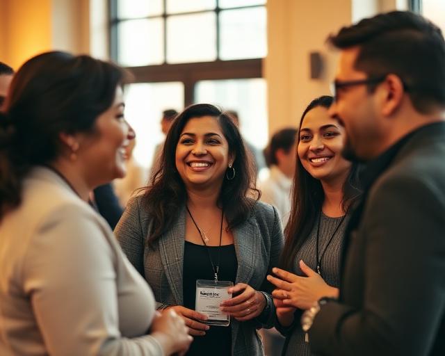Latino business owners talking together at a community gathering