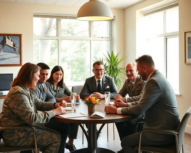 Veterans in business attire meeting around a table